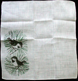 Chickadees Irish Linen Vintage Handkerchief NOS