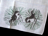 Chickadees Irish Linen Vintage Handkerchief NOS