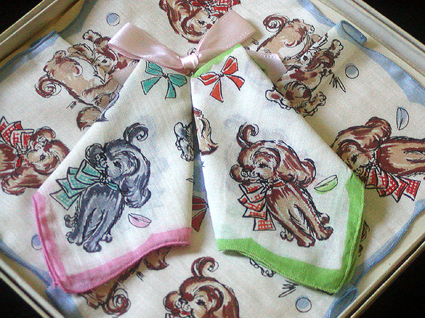 Box Set of 3 Vintage Childs Handkerchiefs Fancy Dog