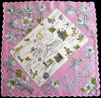 Colorado Souvenir State Map Vintage Handkerchief, Pink