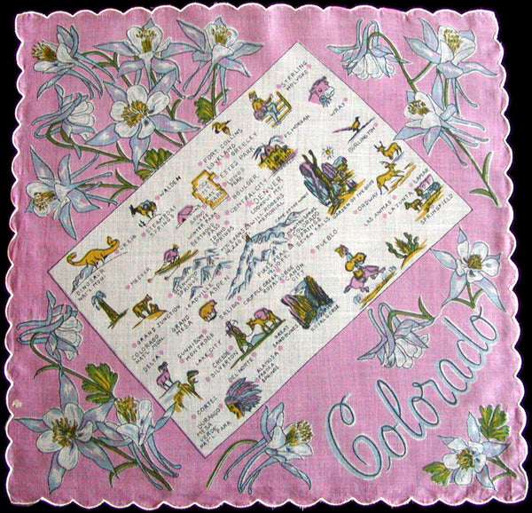 Colorado Souvenir State Map Vintage Handkerchief, Pink