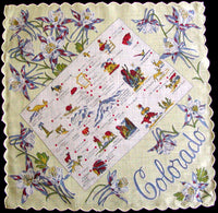 Colorado Souvenir State Map Vintage Handkerchief, Yellow