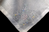Embroidered Madeira Pastel Eyelet Floral Vintage Handkerchief