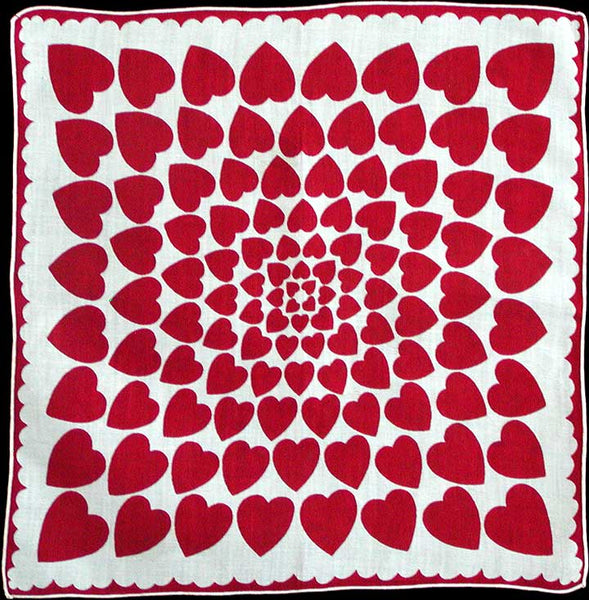 Concentric Pattern of Hearts Vintage Valentine Handkerchief