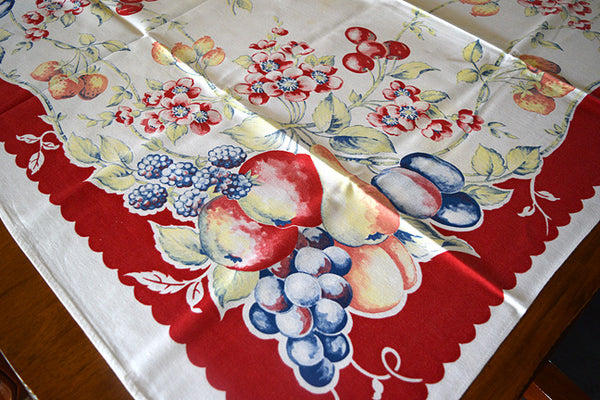 Bucilla Fruit Cocktail Vintage Tablecloth 44x46