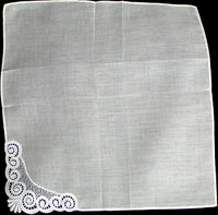Fancy White Lace Corner Scrolls Vintage Handkerchief