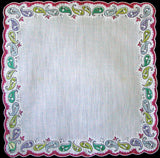 Carol Stanley Paisley Border Vintage Handkerchief New Old Stock