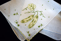 Madeira Embroidered Cucumbers Vintage Linen Handkerchief, Lady Heritage