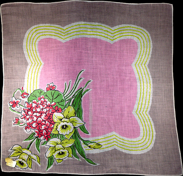 March Flower of the Month Vintage Linen Handkerchief, Kimball