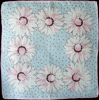 Daisies & Polka Dots Vintage Handkerchief, Irish Linen