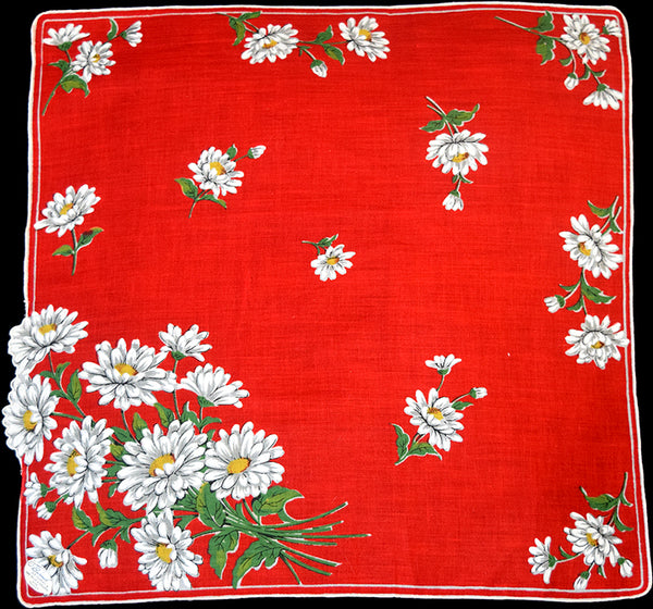 Burmel Orig Daisy Mums on Red Vintage Handkerchief