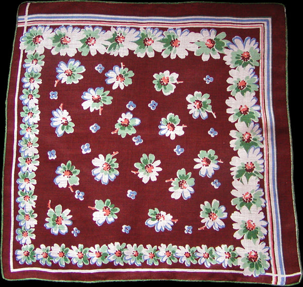 Floral & Stripe Brown Irish Linen Handkerchief