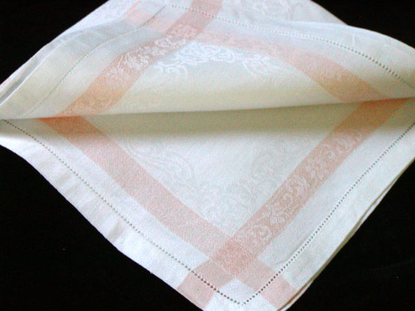 Scrolling Flora Striped Vintage Damask Linen Napkins, Set of 5