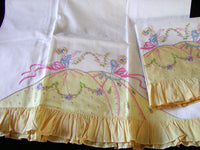 PR Southern Belles Embroidered Vintage Pillowcases Yellow Ruffle