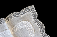 Double Lace Border and White Linen Vintage Wedding Handkerchief