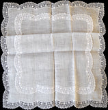 Double Lace Border and White Linen Vintage Wedding Handkerchief