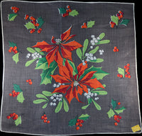 December Flower of the Month Vintage Linen Handkerchief Kimball