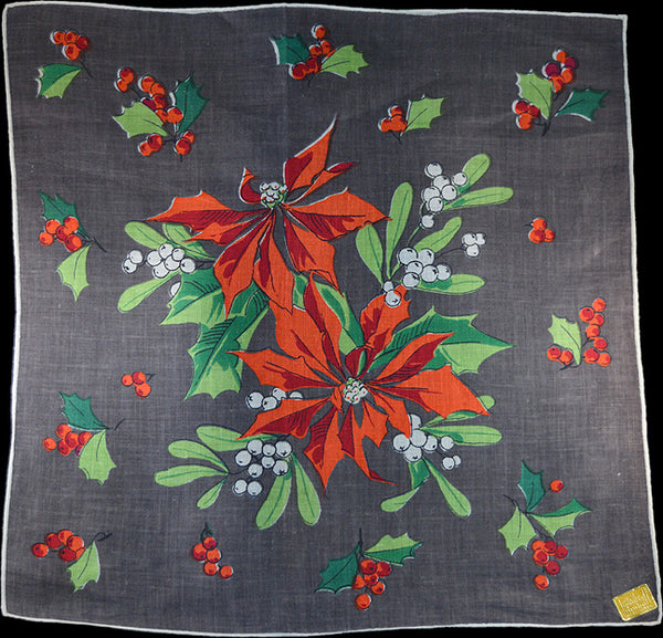 December Flower of the Month Vintage Linen Handkerchief Kimball
