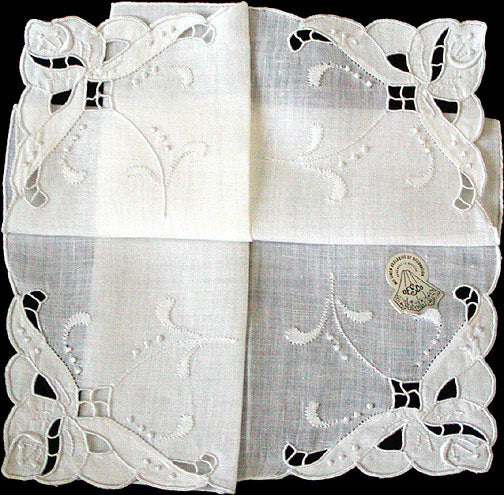 Madeira Embroidery Cutwork Linen Wedding Handkerchief MWT Desco