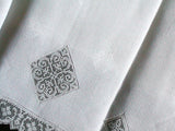 Damask Huck Linen Vintage Guest Towels Filet Lace Inserts, Pair