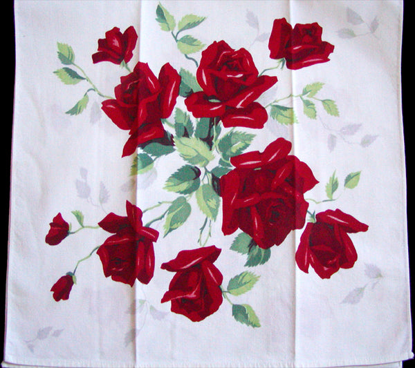 Red Royal Rose Wilendur Vintage Kitchen Towel, Unused