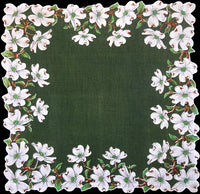 Burmel Dogwood Border on Olive green Vintage Handkerchief