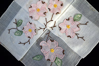 Dogwood Organdy Trembler Applique w Madeira Embroidery, Vintage Handkerchief