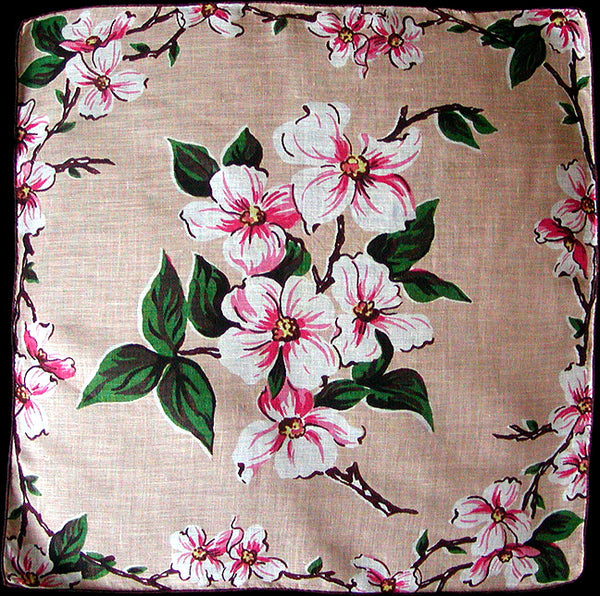 Dogwood Flowers Linen Vintage Handkerchief