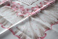 Dogwood, Ruffles & Polka-Dots on Linen Vintage Tablecloth 51x50