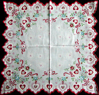 Fancy Hearts and Flowers Valentine Handkerchief