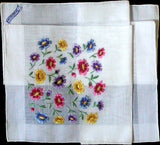 Embroidered Flowers Vintage Handkerchief New Old Stock Franshaw