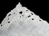 Floral Cutwork Border Vintage Linen Handkerchief Madeira Embroidery