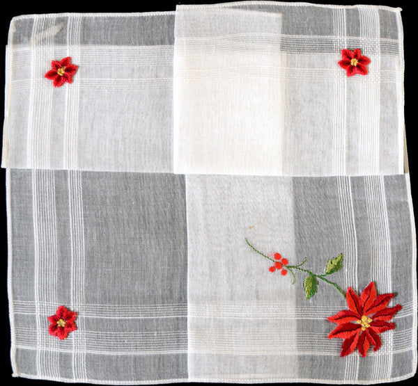 Applique Poinsettias Vintage Christmas Handkerchief