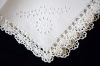Eyelets and White Crochet Lace Vintage Wedding Handkerchief