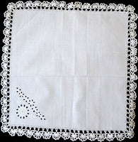 Eyelets and White Crochet Lace Vintage Wedding Handkerchief