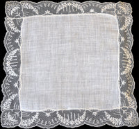 Art Nouveau Style Embroidered Lace Vintage Wedding Handkerchief