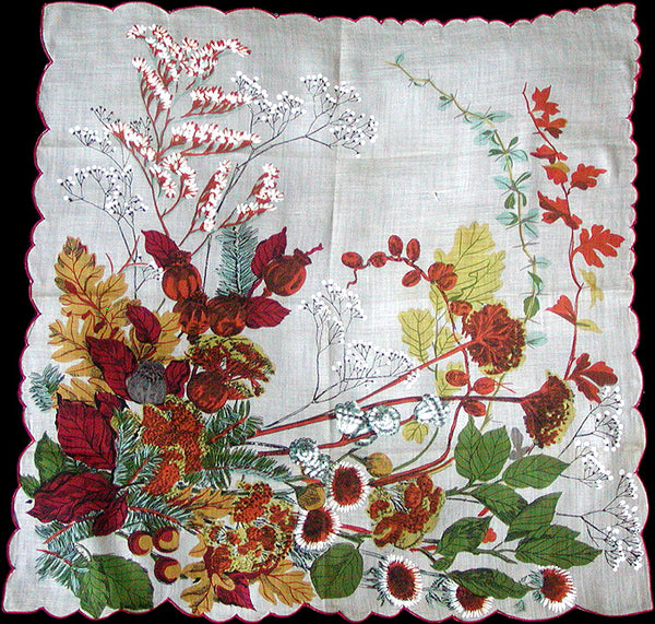 Fall Botanical Vintage Handkerchief, New Old Stock