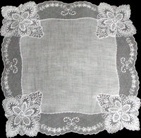 Fancy Ornate White Linen and Lace Vintage Wedding Handkerchief