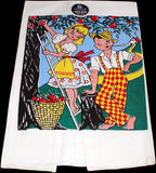 Apple Picking Couple Vintage Tea Towel, Unused