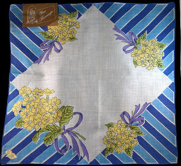 February Flower of the Month Vintage Linen Handkerchief, Kimball