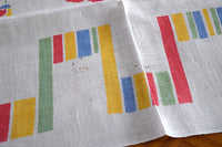 Fiesta Stripes & Poppies Vintage Tablecloth, Linen 51x50