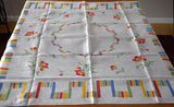Fiesta Stripes & Poppies Vintage Tablecloth, Linen 51x50