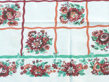 Checkered Flowers Vintage Tablecloth Linen 46x52