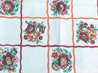 Checkered Flowers Vintage Tablecloth Linen 46x52