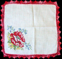 Vintage Floral Handkerchiefs Crochet Lace, Set of 3