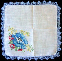 Vintage Floral Handkerchiefs Crochet Lace, Set of 3