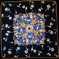Black Linen Scattered Floral Vintage Handkerchief