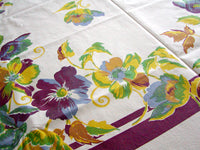 Bold Trailing Floral Border Print Vintage Tablecloth, 53x64