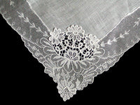 Applique Floral Lace Border Vintage White Wedding Handkerchief