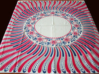 Concentric Stripes & Floral Vintage Tablecloth 47x50